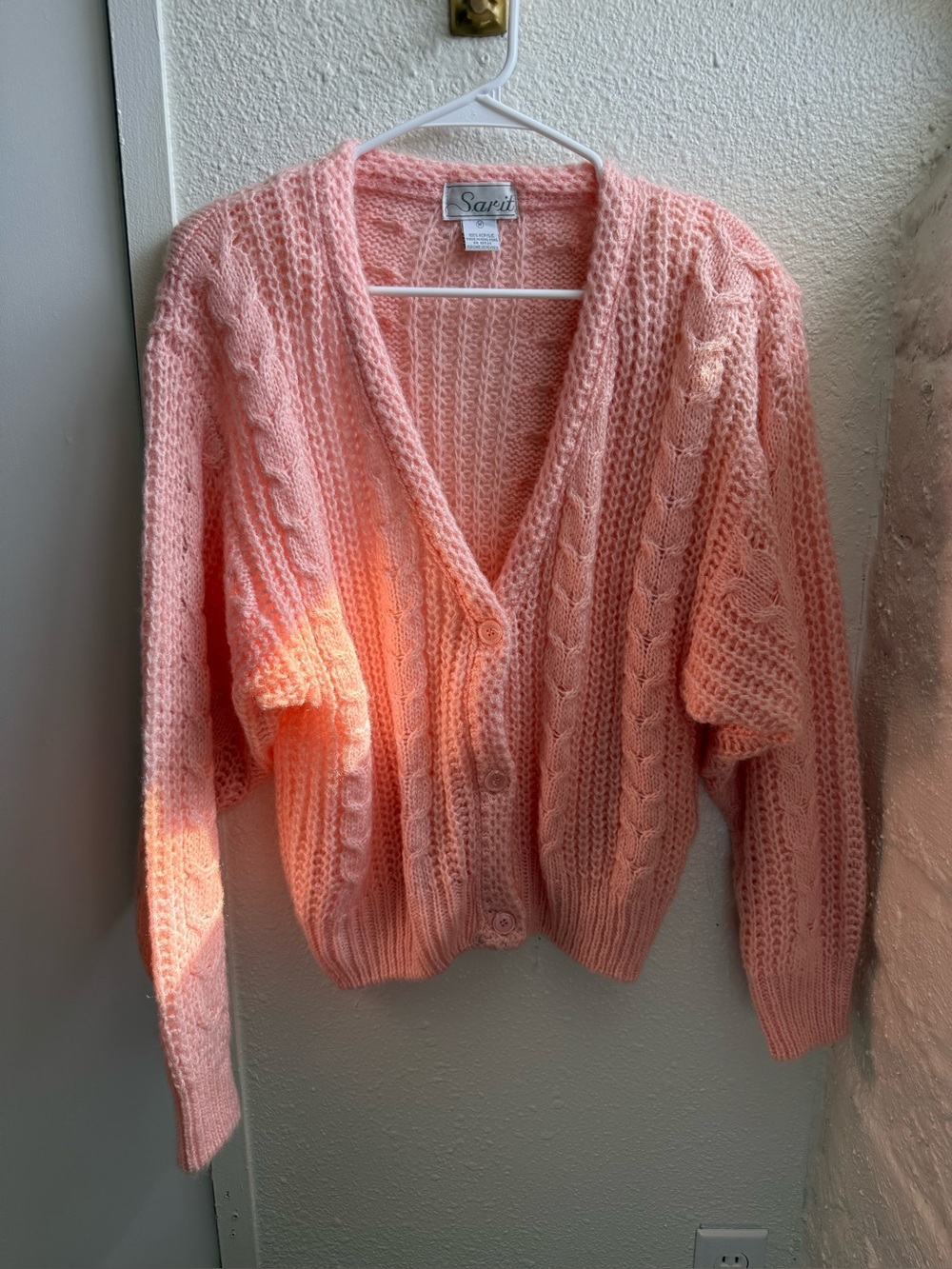 Sarit Hong Kong vintage pink button down cableknit cardigan sweater. M